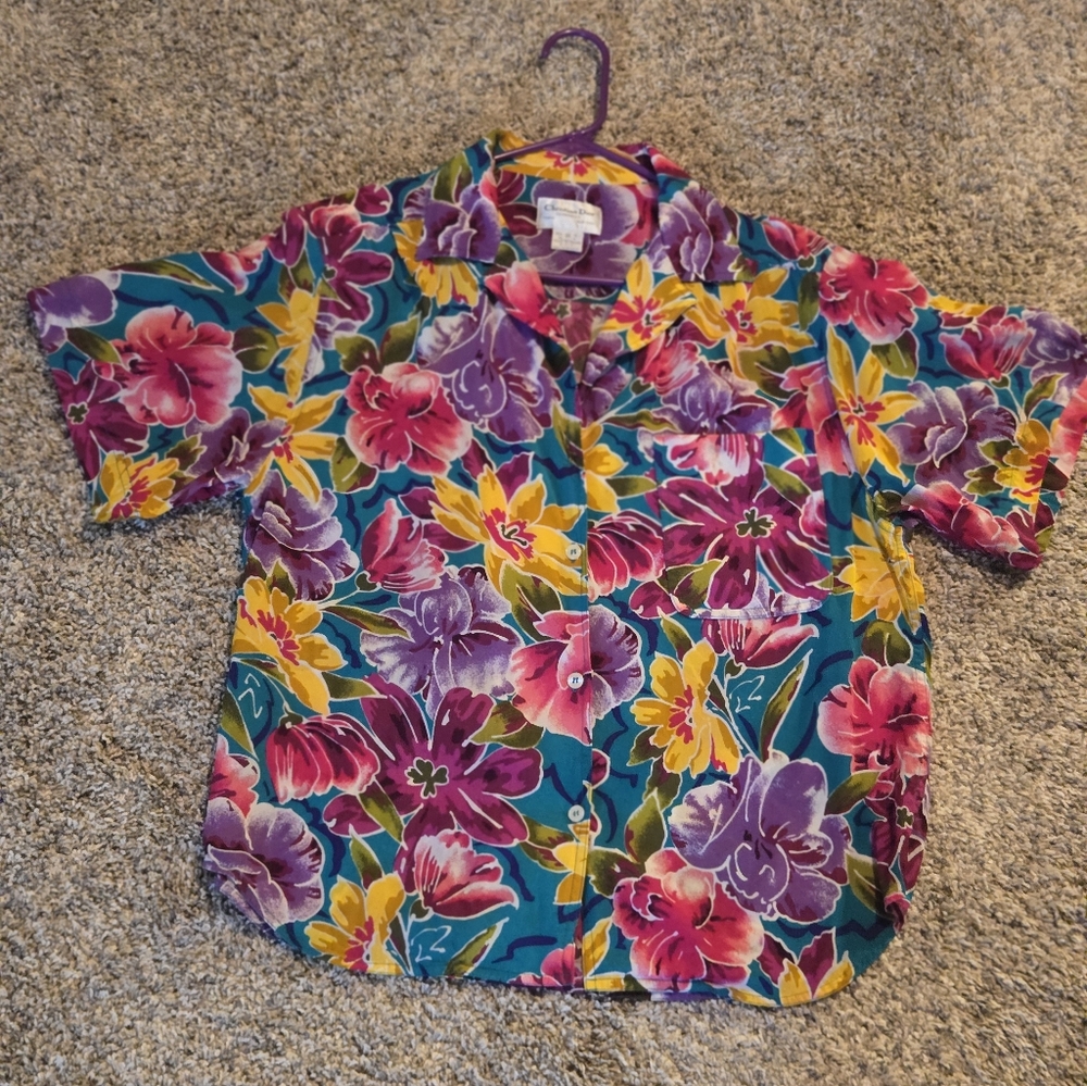 Christian DIOR button up Hawaiian Shirt Vintage Shoulder Pads